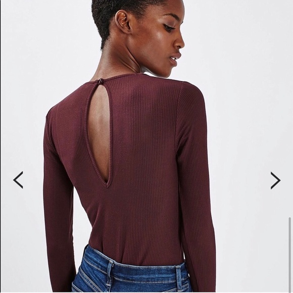 Topshop Maroon Long Sleeve Keyhole Bodysuit - Picture 3 of 8